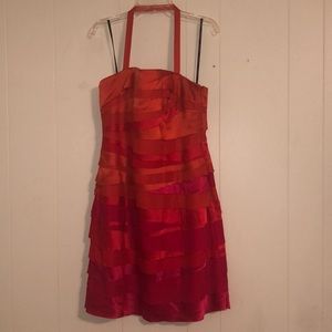 Phoebe Couture pink and orange cocktail dress